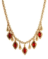 2028 14K Gold Dipped Red Glass Navette Drop Necklace