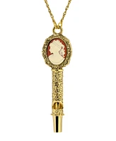 2028 Gold Tone Carnelian Ivory Cameo Whistle Necklace