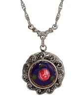 2028 Floral Enamel Round Locket Necklace