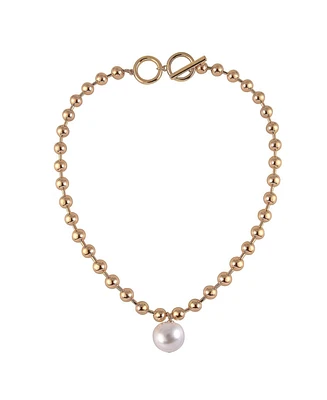 Laundry by Shelli Segal Gold Tone Ball Chain Toggle Necklace with Pearl Drop Pendant