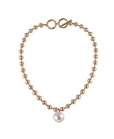 Laundry by Shelli Segal Gold Tone Ball Chain Toggle Necklace with Pearl Drop Pendant