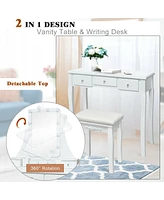 10 Dimmable Bulbs Vanity Dressing Table with 2 Dividers and Cushioned Stool