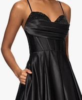 Blondie Nites Juniors' Rhinestone Draped-Neck Corset Gown