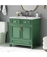 30" Green Bathroom Vanity with Resin Sink and Soft Closing Doors