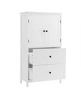 Bathroom Storage Cabinet, Cabinet with Two Doors and Drawers, Adjustable Shelf, Mdf Board, White