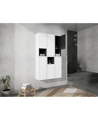 12" Bathroom Side Cabinet,6-Soft Close Doors,Float Mounting Design,0112WH3-0212WH-K3(Kd-Packing)