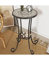 Patio Side Table with Shelf,Brown+Black