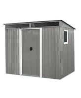 8 ft x 6 ft Outdoor Metal Storage Shed with Window,Transparent plate and lockable sliding door for Garden, Lawn (Gray)