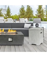 Outdoor Tank Table for Gas Fire Pits, Hides Propane Tank Cover, Concrete Light Gray, Side Handles