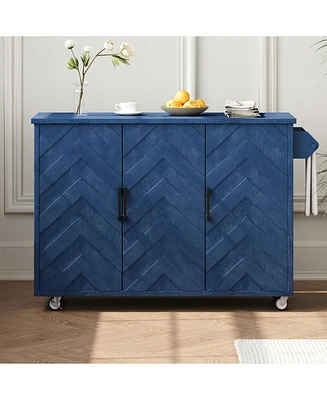 Navy Blue 51" Wave Kitchen Island with Drop Leaf and Storage