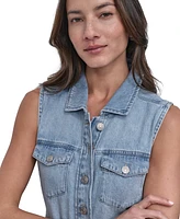 Dkny Jeans Women's Button-Front Sleeveless Midi Denim Dress - Kyo