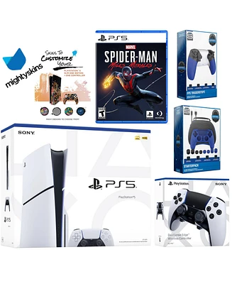 Sony Playstation 5 Slim Disc Bundle with Spider-Man: Miles Morales, Extra Edge Controller, Pro Gamer Kit, Trigger Kit and MightySkins Decal Voucher