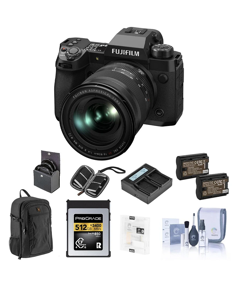 Fujifilm X-H2 Camera with Xf 16-80mm f/4.0 R Ois Wr Lens Bundle with 512GB CFexpress Card, 2x Extra Battery, Charger, Camera Backpack, Screen Protecto