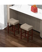 Gymax Set of 4 Bar Stools Counter Height Saddle Kitchen Chairs w/ Wooden Legs