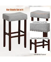 Gymax Set of 4 Bar Stools Bar Height Saddle Kitchen Chairs w/ Wooden Legs