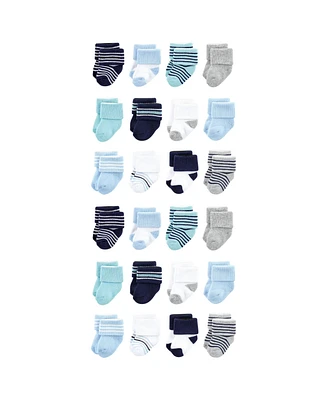 Luvable Friends Baby Boys Cotton Rich Terry Socks 24-Pack, Mint Navy Stripes, 0-6 Months