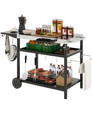 Outsunny Outdoor Bar Cart Grill Table with Wheels, Prep Table with Storage