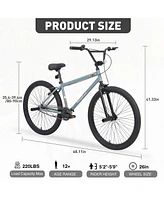 Freestyle Kids Bike Double Disc Brakes 26 Inch Single Speed Children's Bicycle for Boys Girls Age 12+ Years