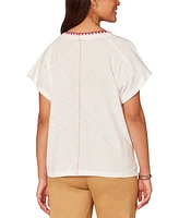 Democracy Women's Embroidered-Pocket Short-Sleeve T-Shirt