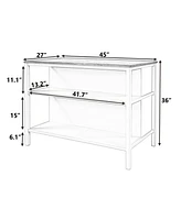 Rustic Stationary Kitchen Island with Butcher Block, 45", Open Shelves
