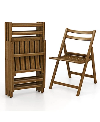 Folding Dining Chair Set of 4 with Rubber Wood Frame Slatted Seat Curved Backrest