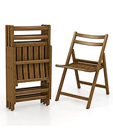 Folding Dining Chair Set of with Rubber Wood Frame Slatted Seat Curved Backrest