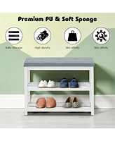 2-Tier Wooden Shoe Rack Bench with Padded Seat