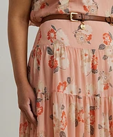 Lauren Ralph Plus Floral Crinkle Georgette Tiered Skirt
