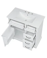 36" Bathroom Vanity with Sink, Ceramic Sink, 2 Tip-out Drawers, Soft Close Door Hinges, White