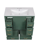 36" Bathroom Vanity with Sink Combo, Six Drawers, Multi-Functional Drawer Divider, Adjustable Shelf, Green