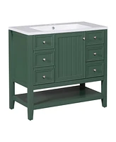 36" Bathroom Vanity with Sink Combo, One Cabinet and Three Drawers, Solid Wood and Mdf Board, Green