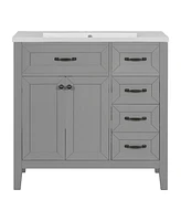 36" Bathroom Vanity with Sink Combo, Bathroom Cabinet with Drawers, Solid Frame and Mdf Board, Grey