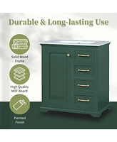 30" Bathroom Vanity with Sink, One Package, Green Bathroom Cabinet with Drawers, Solid Frame and Mdf Board