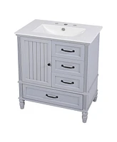 30" Grey Bathroom Vanity Cabinet with Sink and Storage