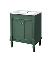 Modern 24" Single Sink Bathroom Vanity Cabinet with Top Sink & Storage Shelves