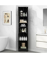 Multi-Functional Corner Cabinet Tall Bathroom Storage Cabinet with Two Doors and Adjustable Shelves, Open Shelf, Black