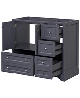 36" Solid Wood Freestanding Bathroom Vanity with 4 Drawers and Shelf