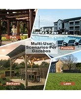 13' x 6.5' Wooden Pergola Grill Gazebo with Metal Roof & Bulbs & Bar Counters