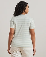 Lauren Ralph Plus Striped Stretch Cotton Crewneck Tee