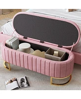 Velvet Storage Ottoman with Button-Tufting and Metal Legs for Living Room & Bedroom