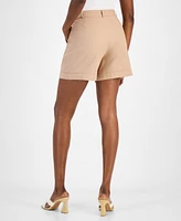 Bar Iii Women's Cuffed Linen-Blend Pleat-Front Shorts