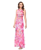 Betsy & Adam Women's Floral Print Gathered Sleeveless Gown