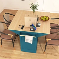 Large 55.7" Kitchen Island with Drop Leaf, Rolling Cart on 5 Wheels with Power Outlet, Folding Storage Dining Table