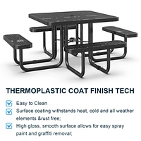 Square Outdoor Steel Picnic Table 46" with umbrella pole,Black