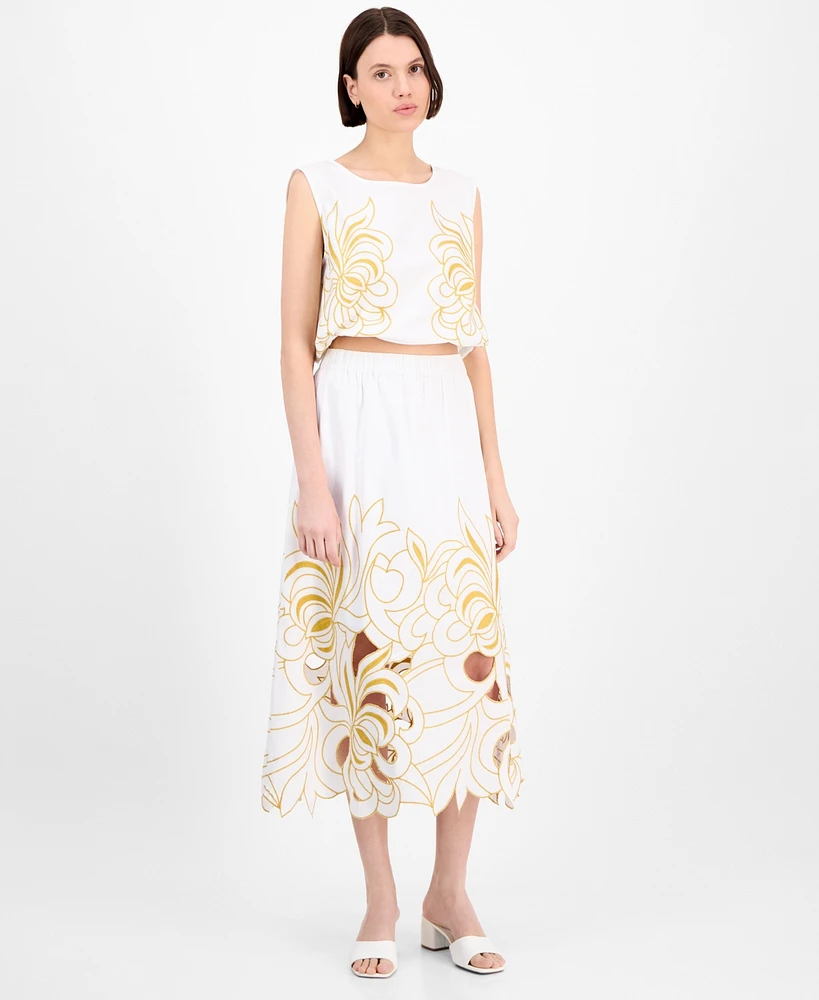 Avec Les Filles Women's Embroidered Midi Skirt
