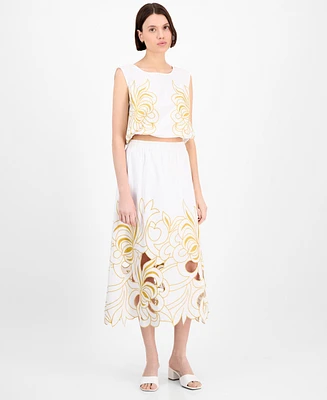 Avec Les Filles Women's Embroidered Midi Skirt