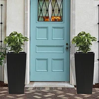 Large Black Faux Rattan Planter with Self-Watering System