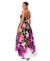 Betsy & Adam Women's Floral Print Strapless Ball Gown