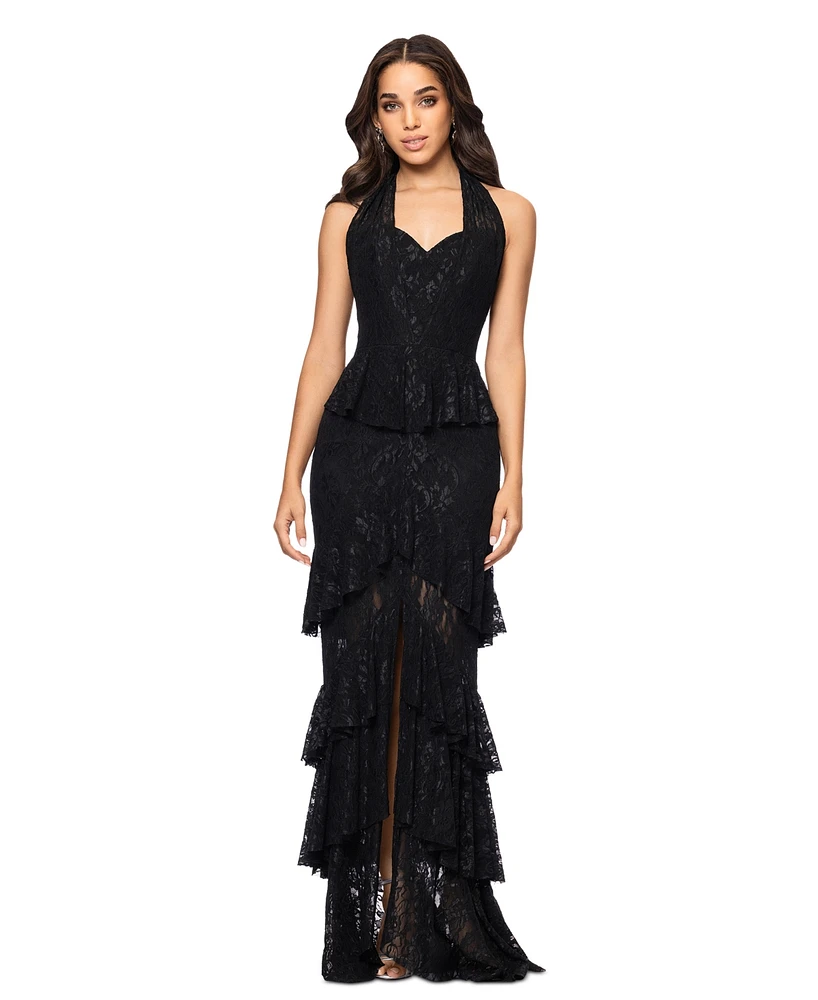 Betsy & Adam Women's Ruffle Tiered Lace Gown
