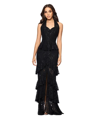 Betsy & Adam Women's Ruffle Tiered Lace Gown